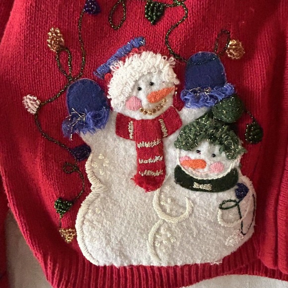 Vintage Ugly Christmas Holiday Sweater cardigan Large PETITE Full Zip Snowman - Picture 4 of 16